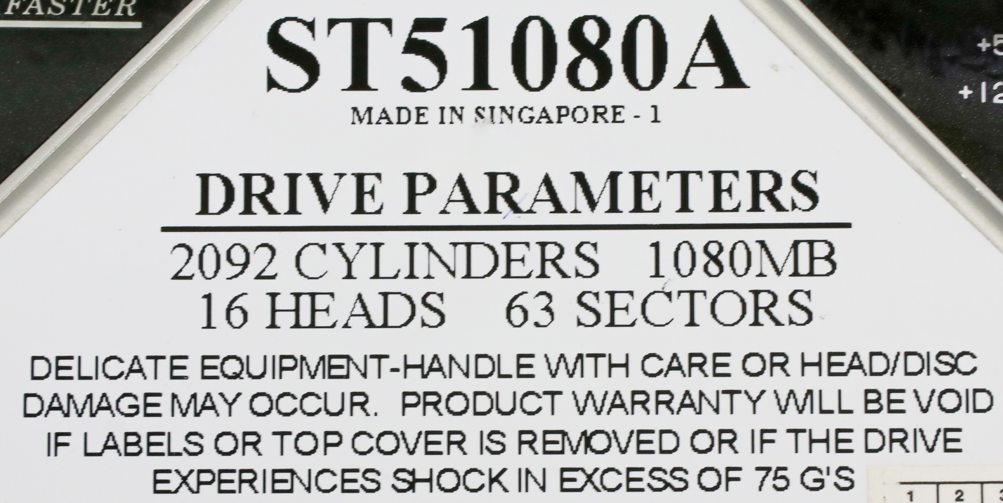 専用ページ　S-1 12704 SEAGATE DRIVE PARAMETERS,HDD 2092 CYL,1080MB,16HEADS,63